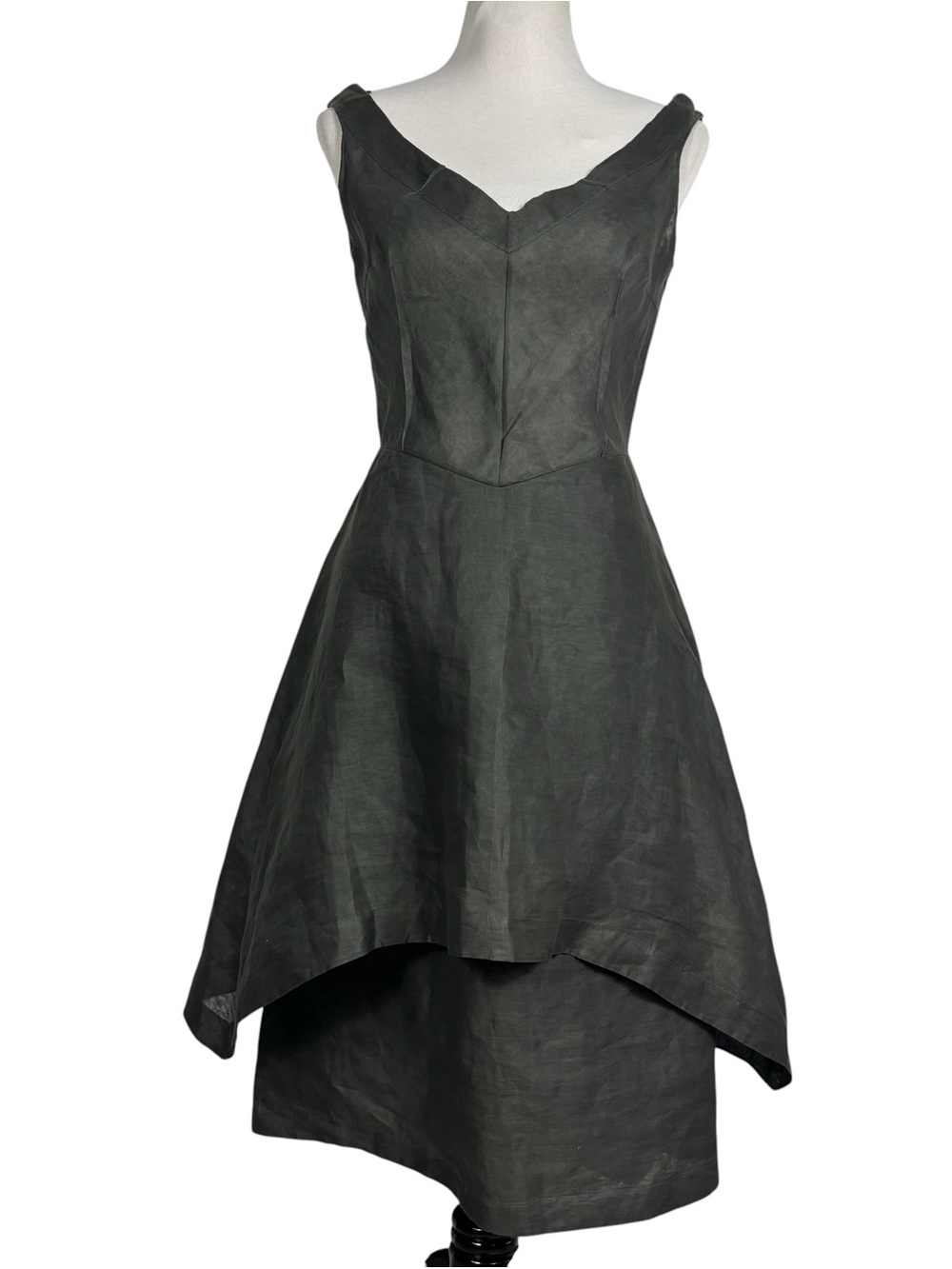 Calvin Klein Collection Italy Midi Dress Minimalist Layered Sheer V-Neck Size 6